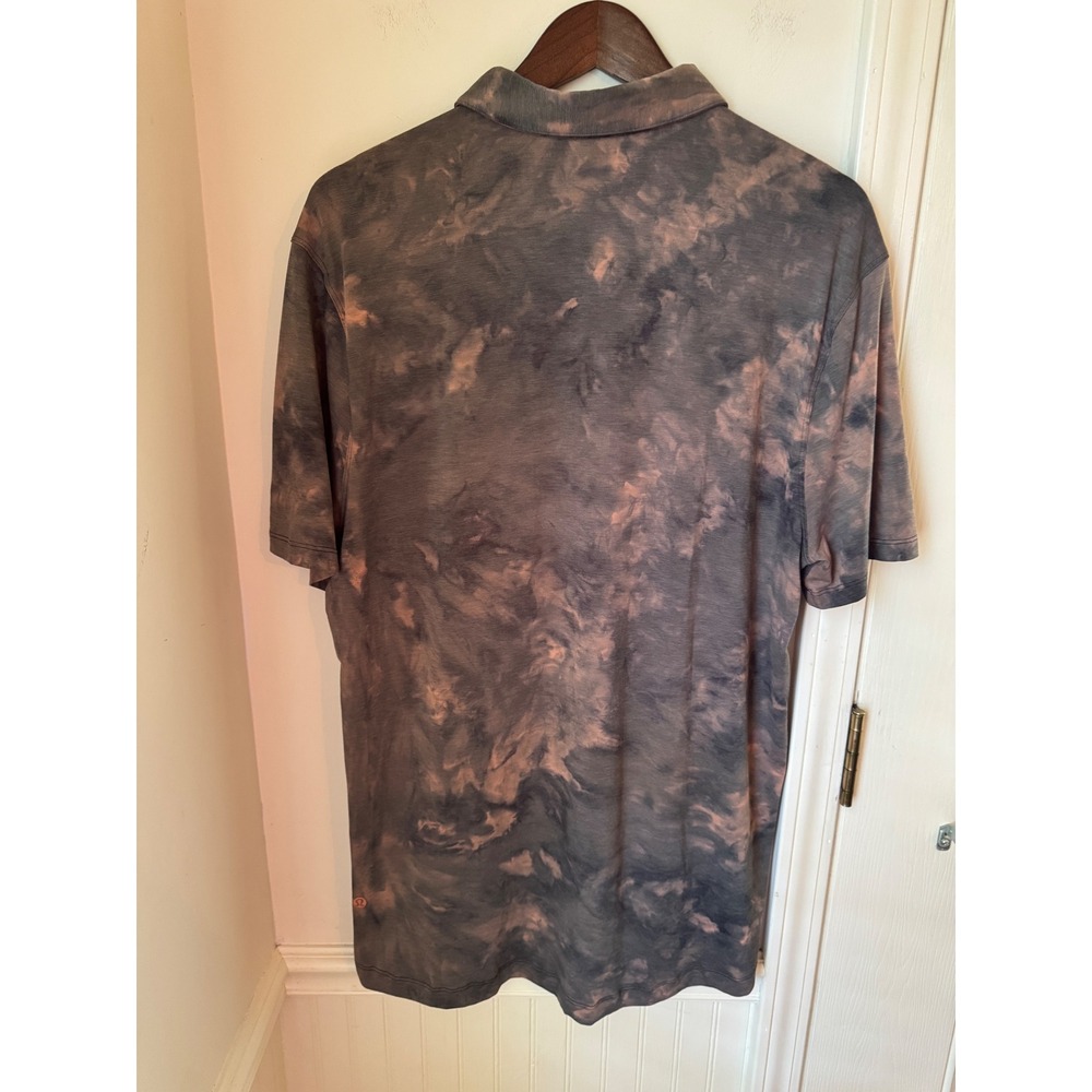 Lululemon Evolution Polo Shirt XL Grey Orange Tie Dye Cloud Wash Short Sleeve - Picture 2 of 5